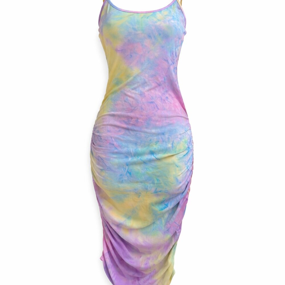Madrag- Pastel Tie-Dye Ruched Bodycon Midi Dress- S - Picture 2 of 6